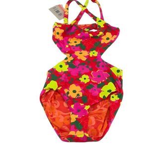 NWT Maaji Multicolor Aurora Crayon Flower Cutout One Piece Swimsuit Size 16